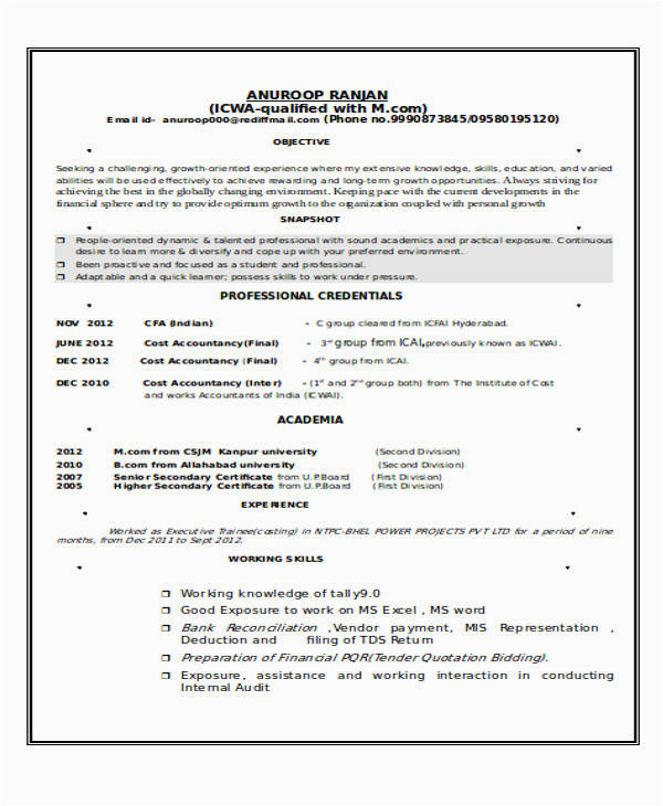 Sample Resume for Cost Accountant In India Free 36 Accountant Resume Samples In Ms Word