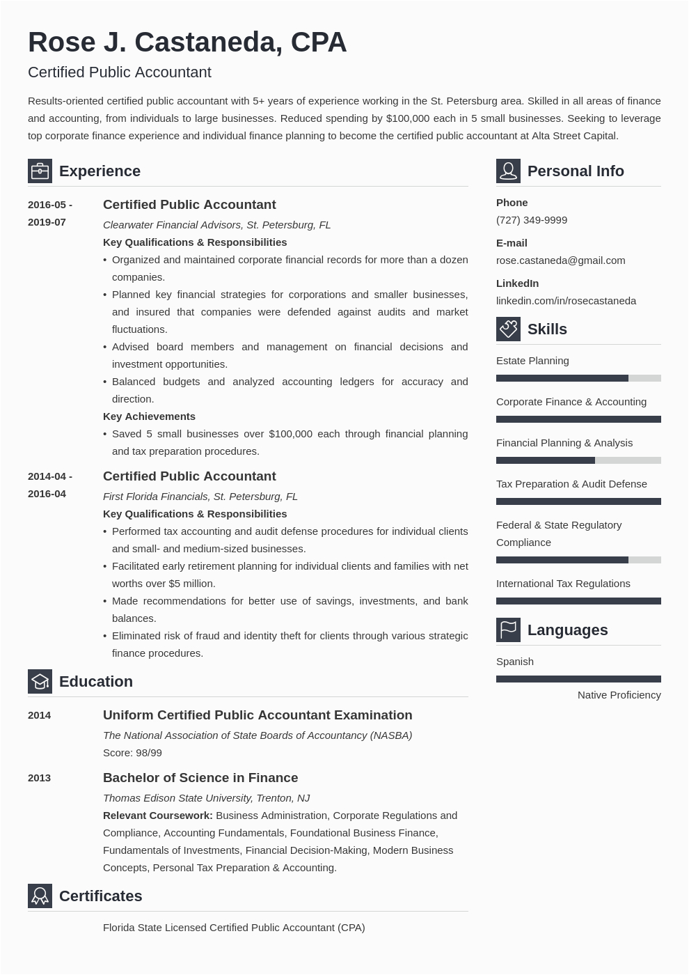 Sample Resume for Cpa Board Passer Certified Public Accountant Cpa Resume Sample & Guide