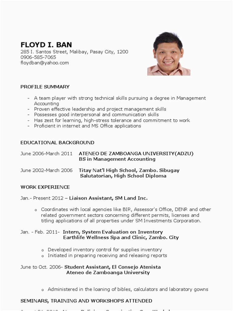 Sample Resume for Cpa Fresh Graduate Philippines Sample Resume for Fresh Graduates