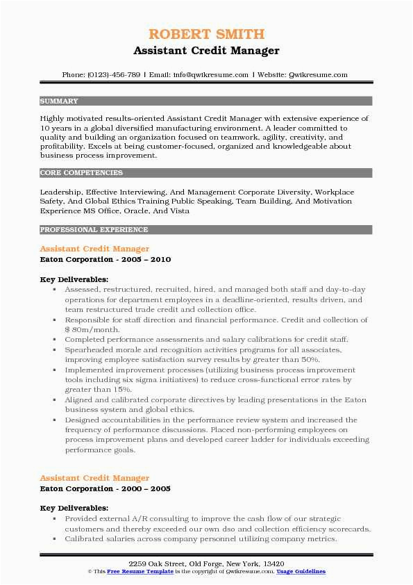 Sample Resume for Credit Manager In India assistant Credit Manager Resume Samples