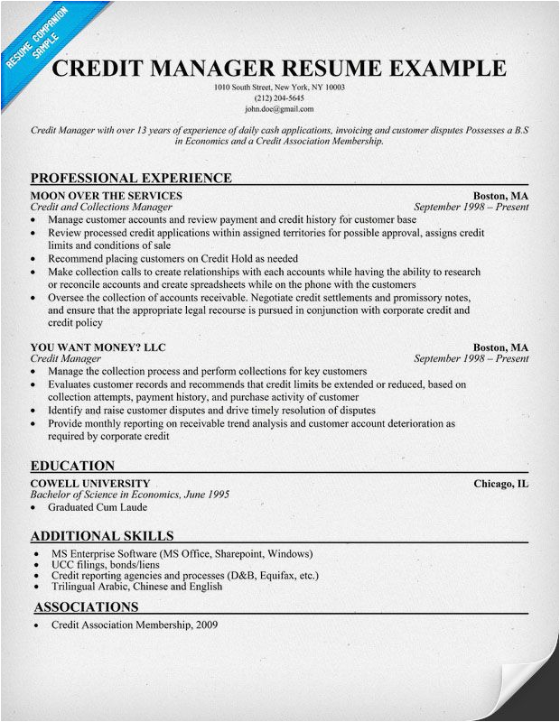 Sample Resume for Credit Manager In India Credit Manager Resume