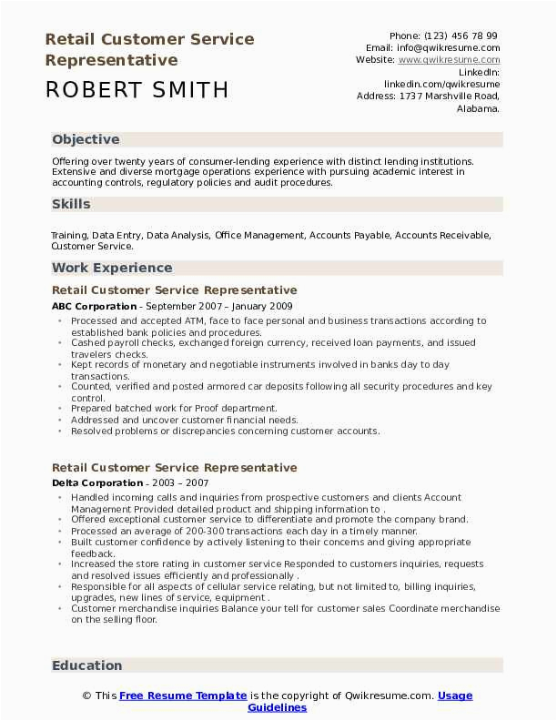 Sample Resume for Customer Service Representative In Retail Retail Customer Service Representative Resume Samples