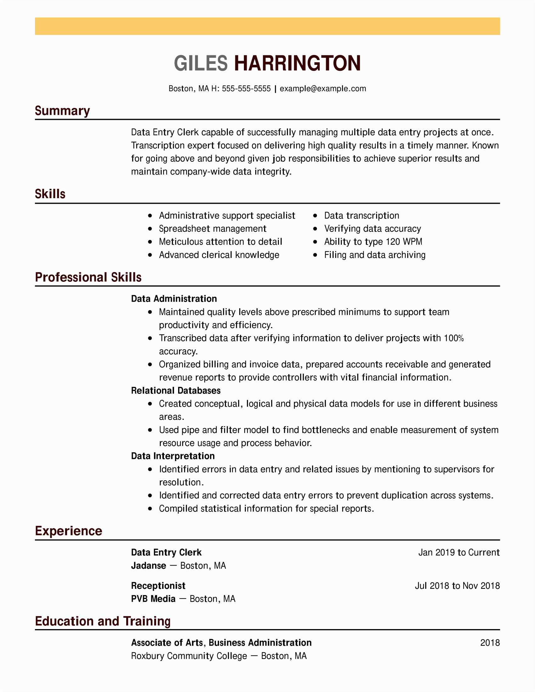 Sample Resume for Data Entry Position Customize This Outstanding Data Entry Resume 1