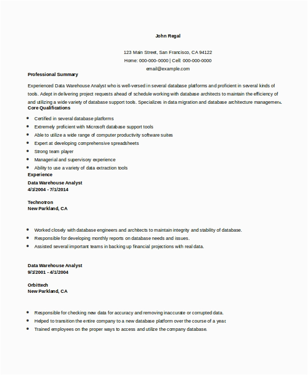Sample Resume for Data Warehouse Analyst Free 6 Sample Data Analyst Resume Templates In Ms Word