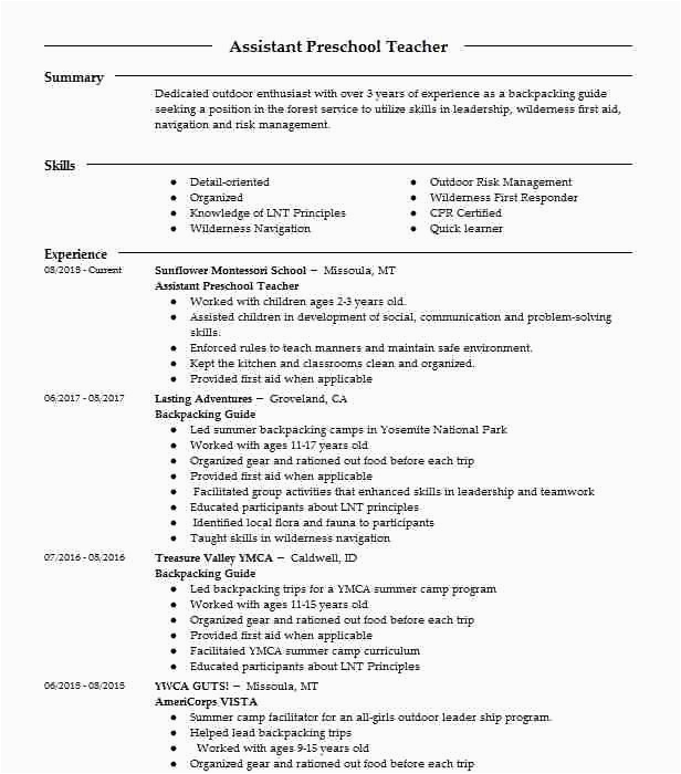 Sample Resume for Daycare assistant Teacher 20 Daycare Teacher assistant Resume