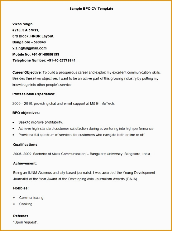 Sample Resume for Experienced Candidates In Bpo 7 Bpo Resume Template Sample Resume for Experienced Candidates In Bpo 7 Bpo Resume Template