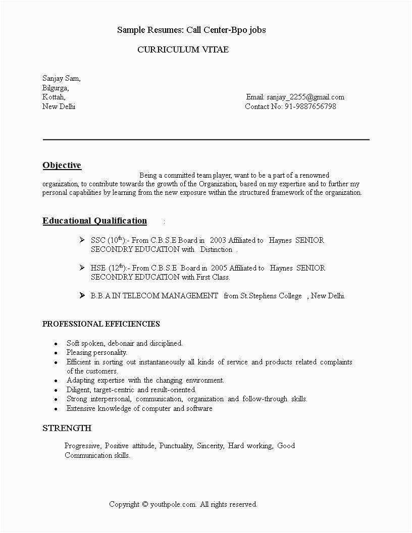 Sample Resume for Experienced Candidates In Bpo Callcenter Bpo Resume Template Resume Sample Resume for Experienced Candidates In Bpo Callcenter Bpo Resume Template Resume