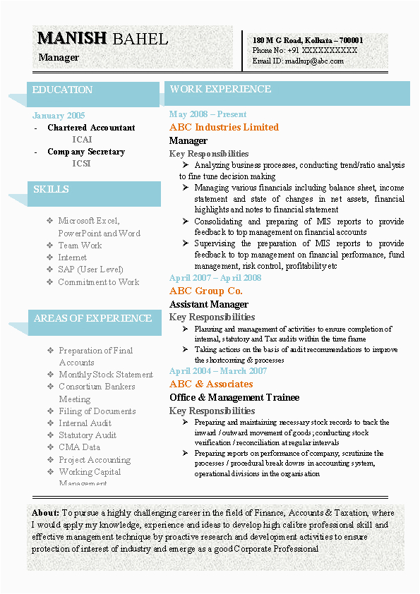 Sample Resume for Experienced Chartered Accountant Latest Chartered Accountant Resume Sample Doc with