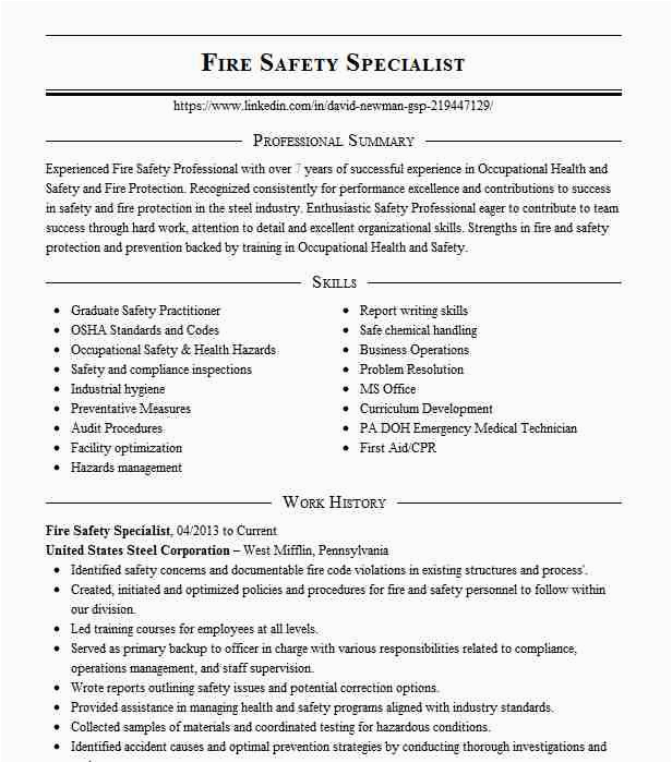 Sample Resume for Fire and Safety Officer Fire Safety Ficer Resume Example Arff Dept at Cvg