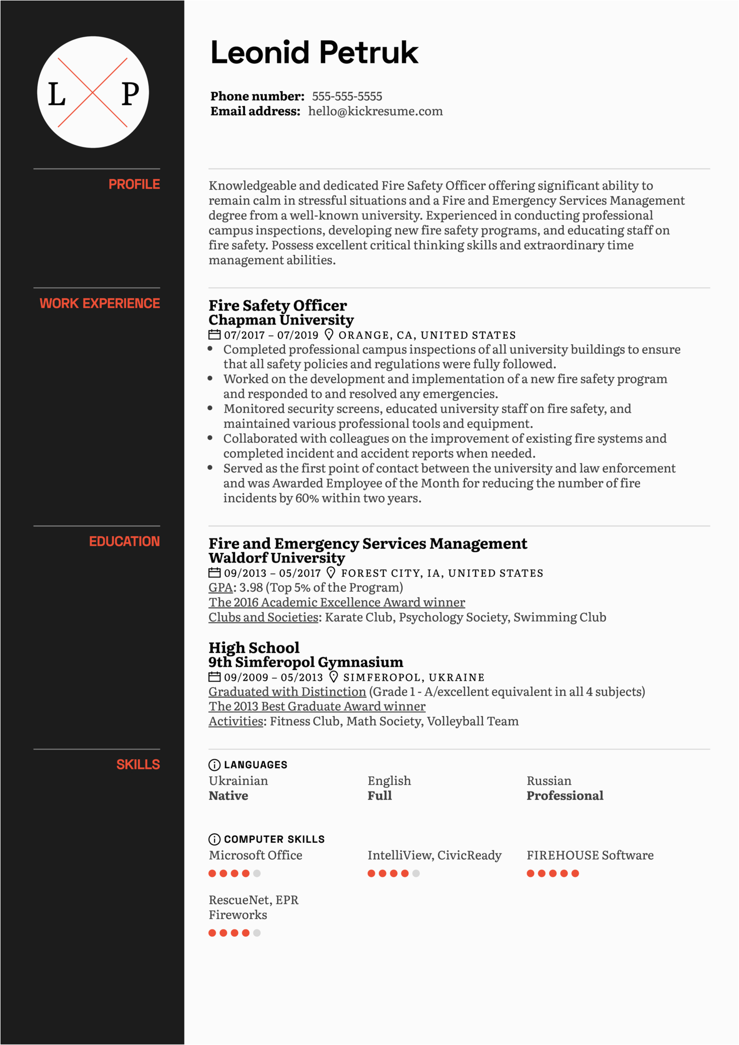Sample Resume for Fire and Safety Officer Fresher Fire Safety Ficer Resume Sample