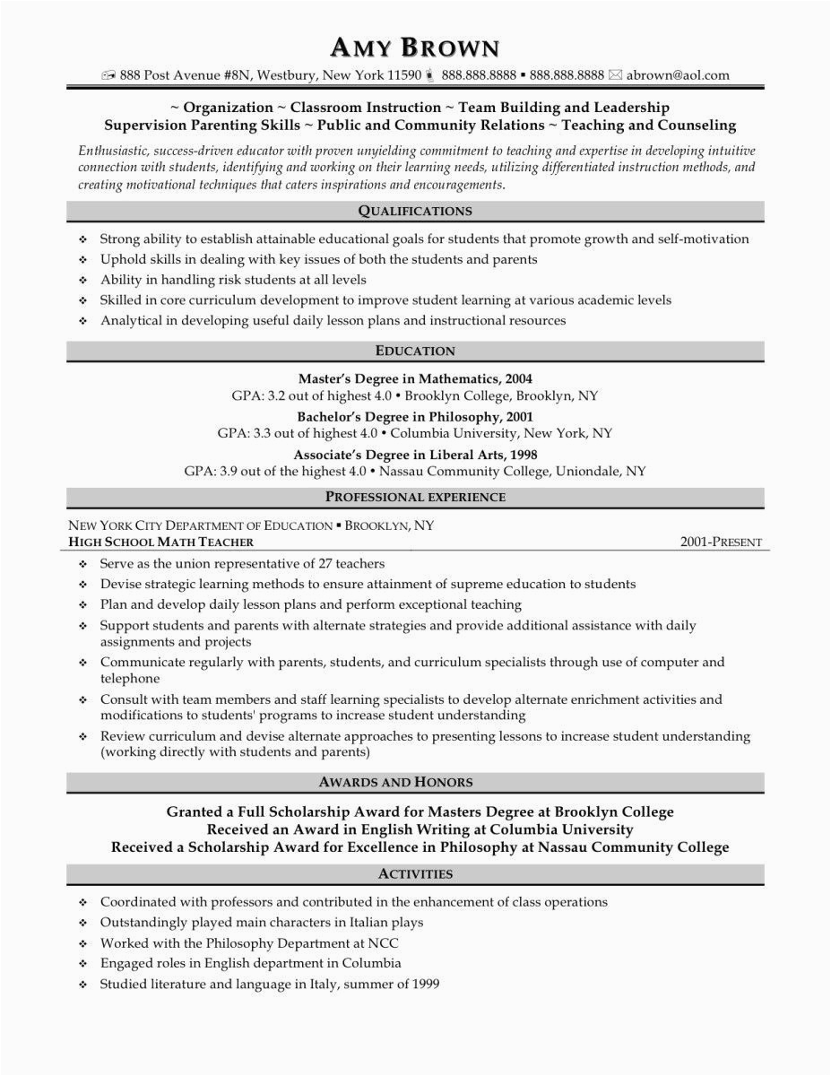 Sample Resume for First Time Teacher Applicant 15 Example First Year Teacher Resume