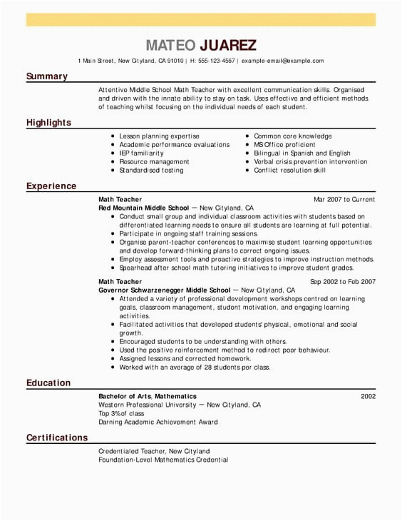 Sample Resume for First Time Teacher Applicant √ 20 First Time Teacher Resume