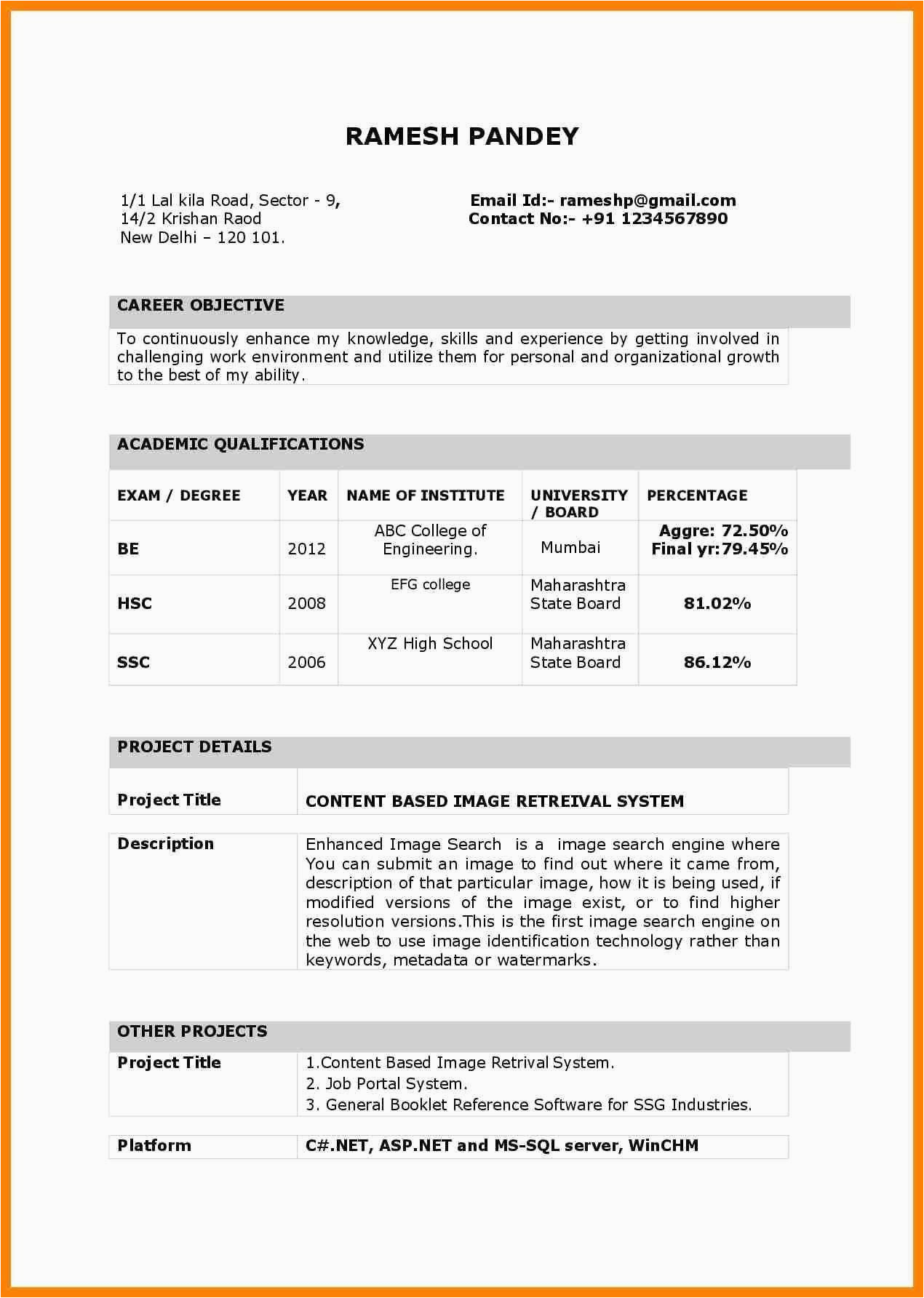 Sample Resume for Fresher School Teacher In India Resume format India Resume format