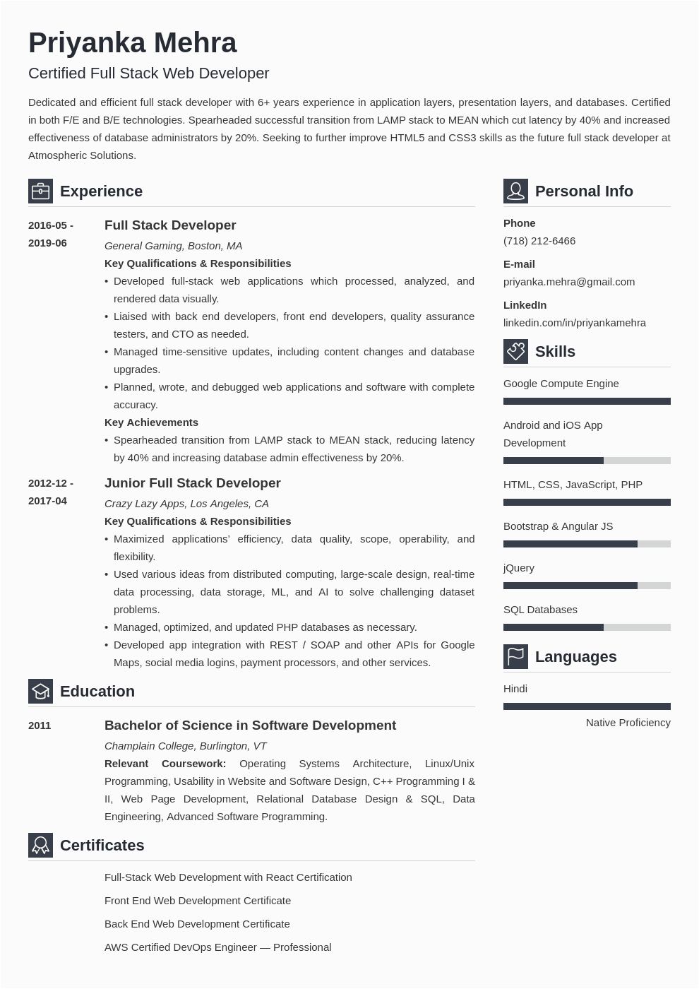 Sample Resume for Full Stack Developer Full Stack Developer Resume Examples & 9 Tips