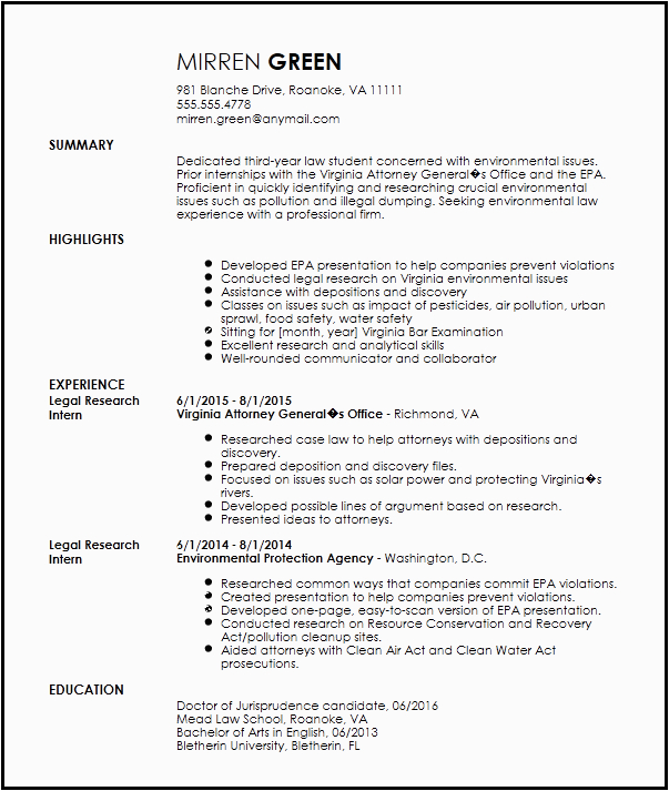 Sample Resume for Internship In Law Firm Free Professional Legal Internship Resume Template