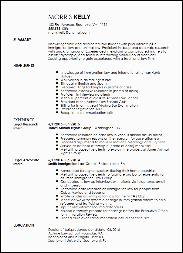Sample Resume for Internship In Law Firm Resume format for Law Internship Law Resumes