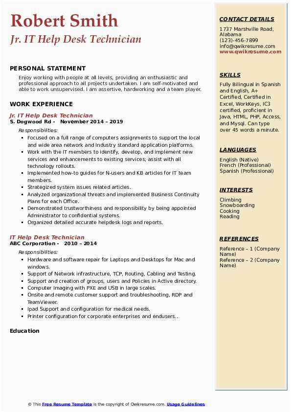 Sample Resume for It Help Desk Technician It Help Desk Technician Resume Samples