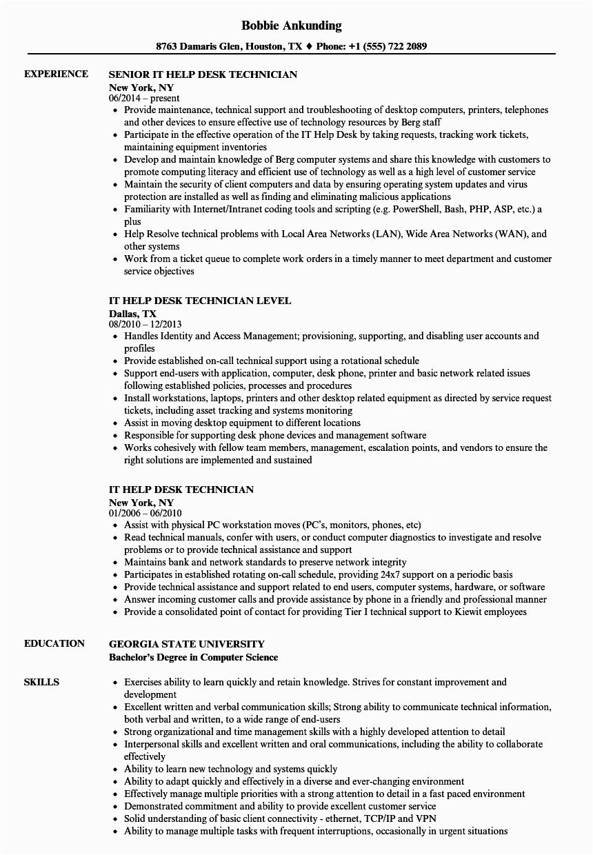 Sample Resume for It Help Desk Technician It Help Desk Technician Resume Samples