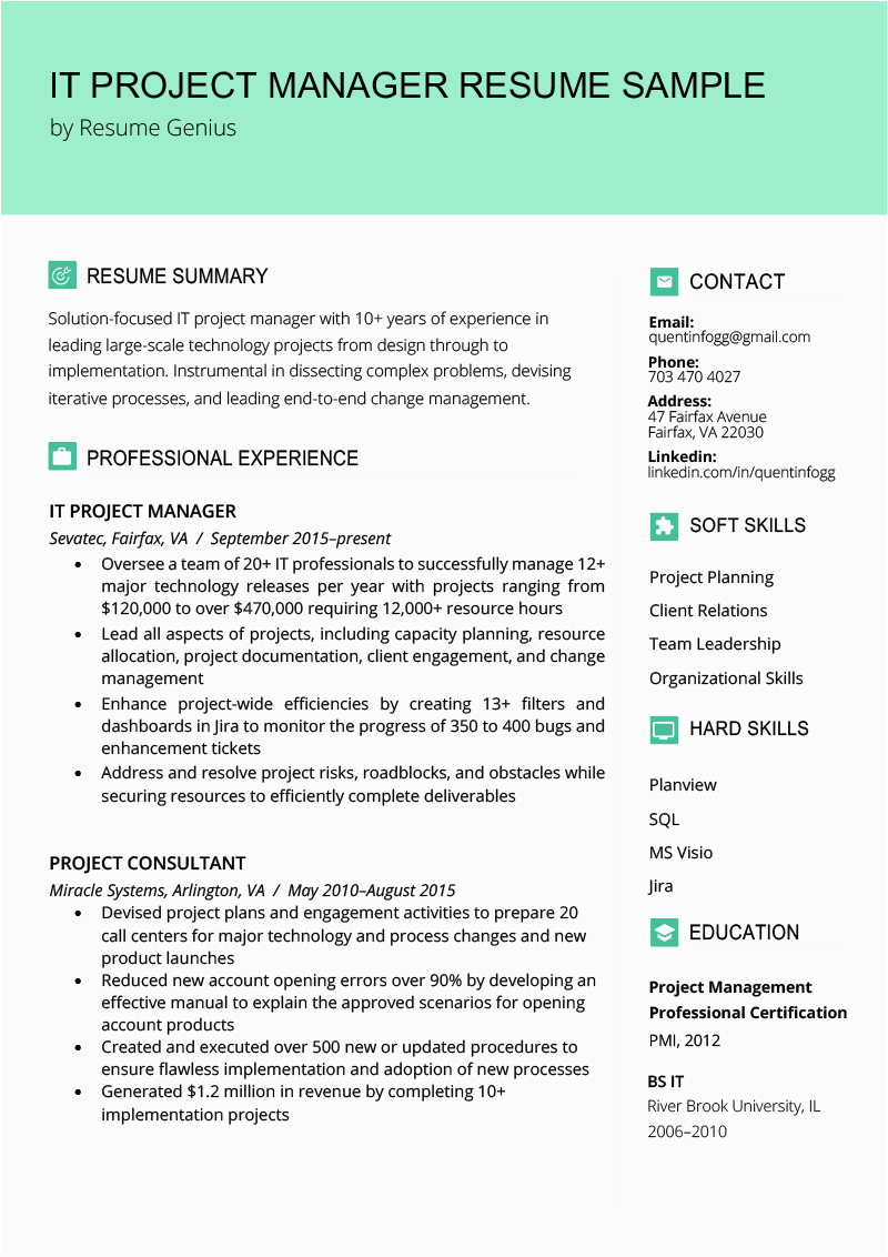Sample Resume for It Manager Position It Project Manager Resume
