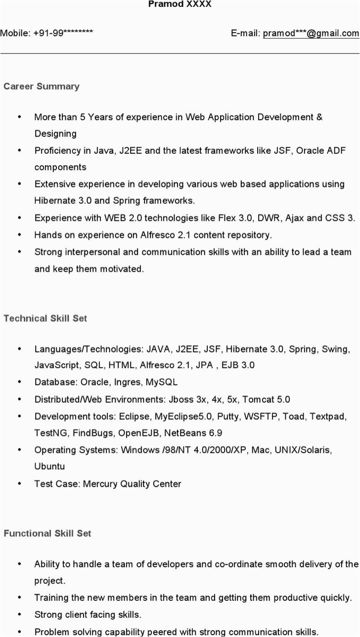 Sample Resume for Java Developer Fresher 12 Java Developer Resume Template Free Download