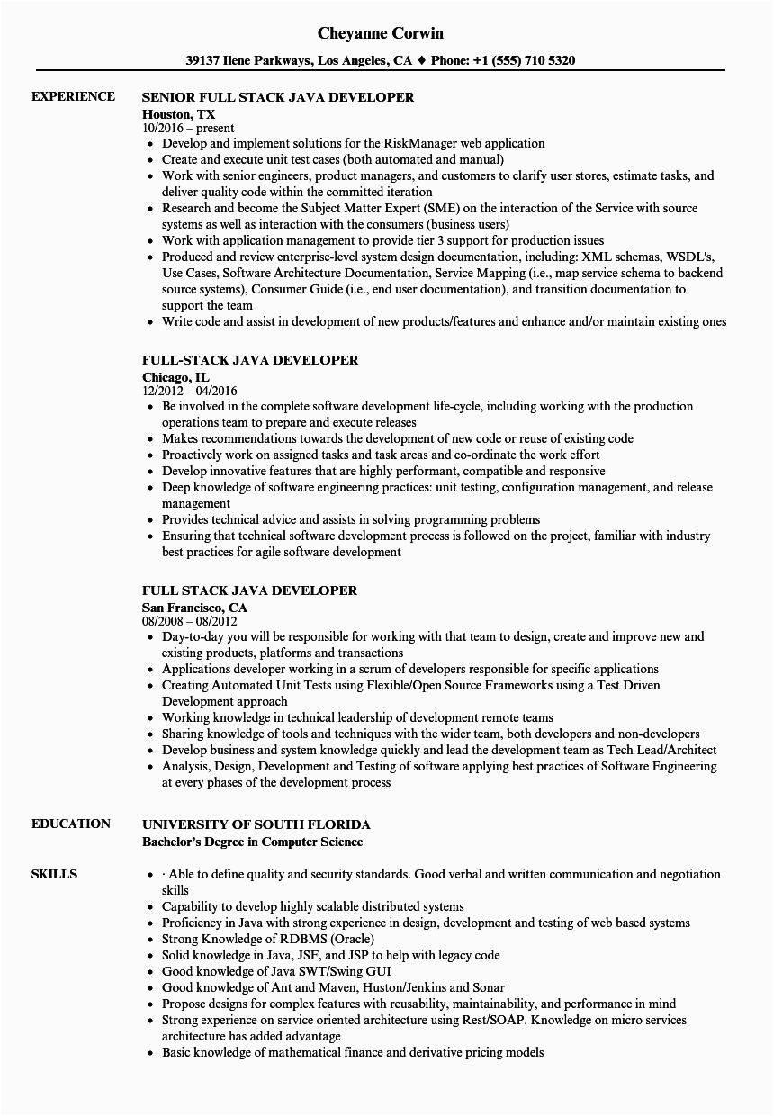 Sample Resume for Java Full Stack Developer Java Full Stack Developer Resume Sample