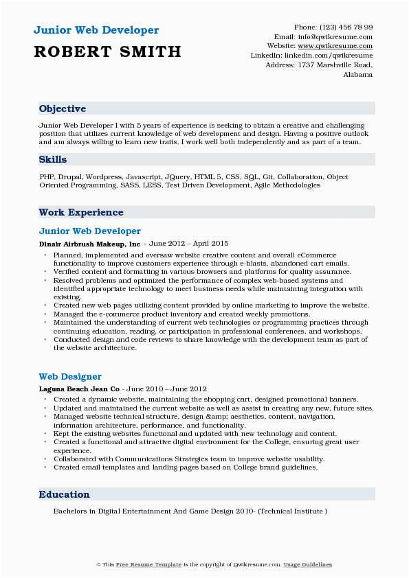 Sample Resume for Junior Web Developer Junior Web Developer Resume Samples Sample Resume for Junior Web Developer Junior Web Developer Resume Samples