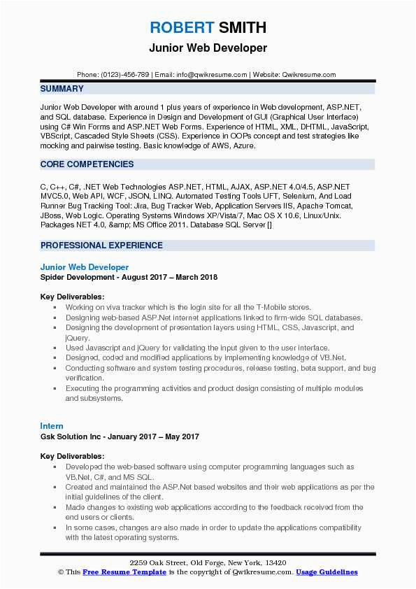 Sample Resume for Junior Web Developer Junior Web Developer Resume Samples Sample Resume for Junior Web Developer Junior Web Developer Resume Samples
