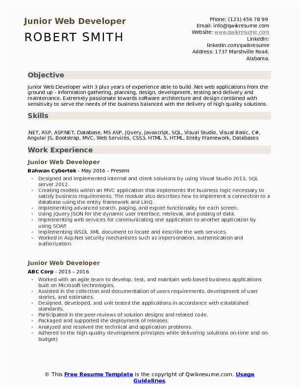 Sample Resume for Junior Web Developer Junior Web Developer Resume Samples Sample Resume for Junior Web Developer Junior Web Developer Resume Samples