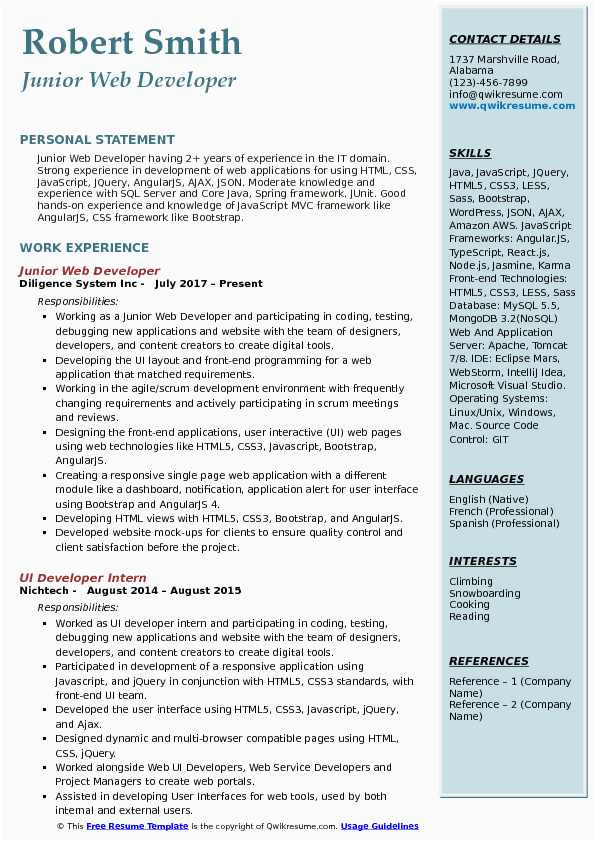 Sample Resume for Junior Web Developer Junior Web Developer Resume Samples Sample Resume for Junior Web Developer Junior Web Developer Resume Samples