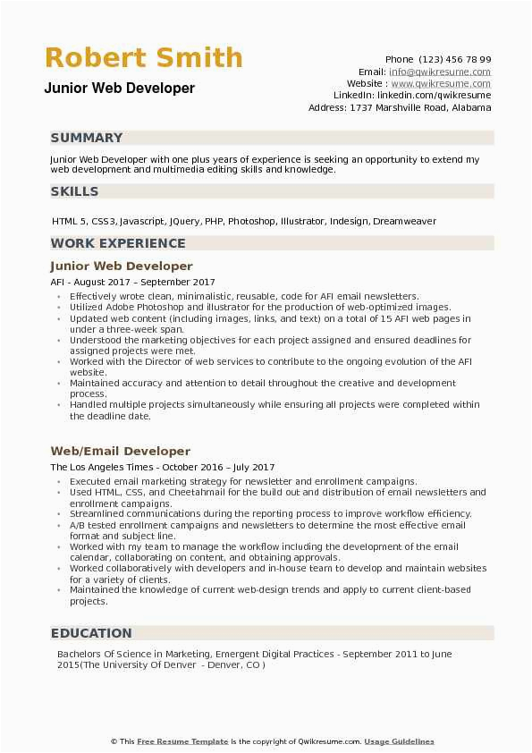 Sample Resume for Junior Web Developer Junior Web Developer Resume Samples Sample Resume for Junior Web Developer Junior Web Developer Resume Samples