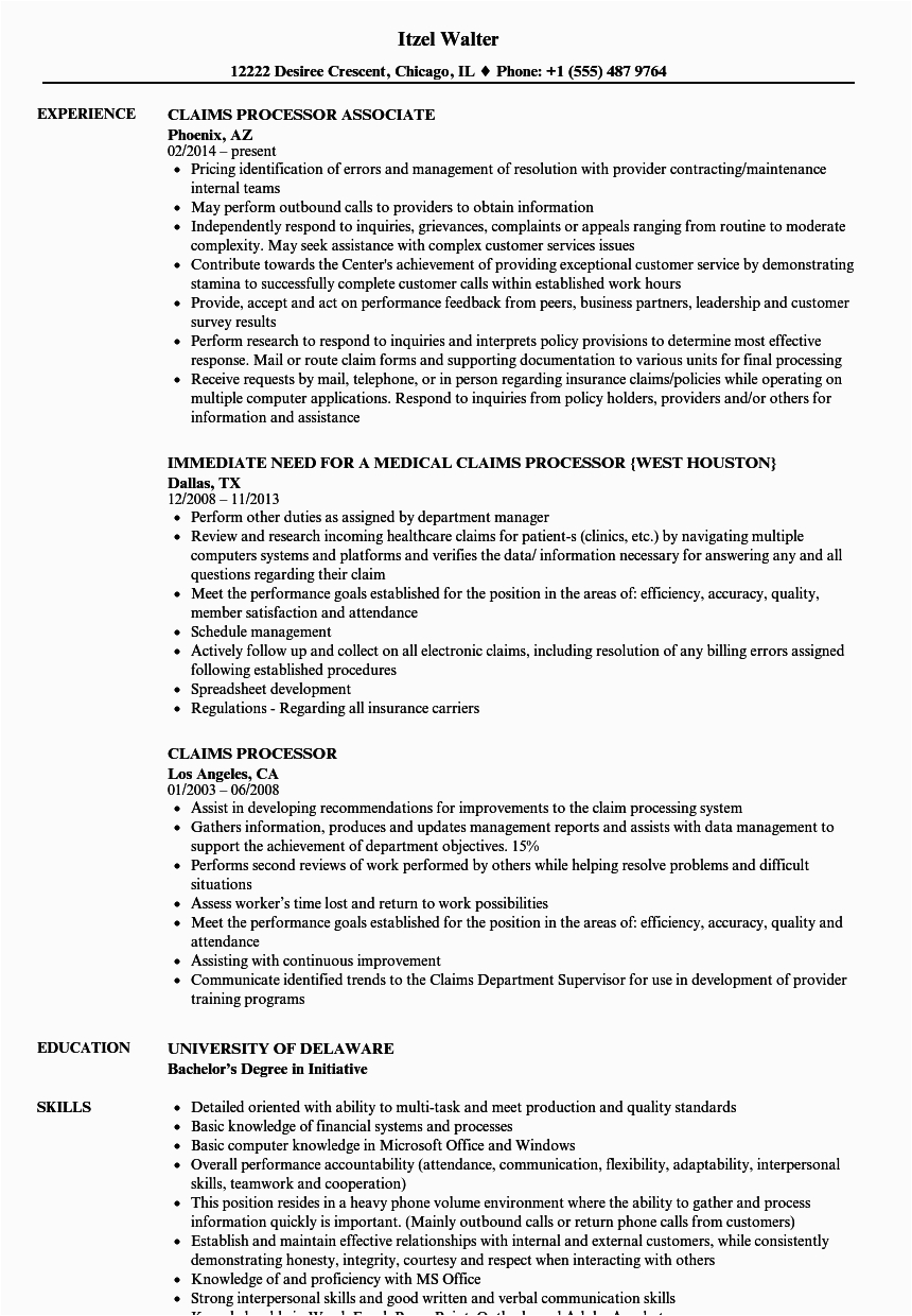 Sample Resume for Medical Claims Processor Medical Claims Processor Job Description the Cover