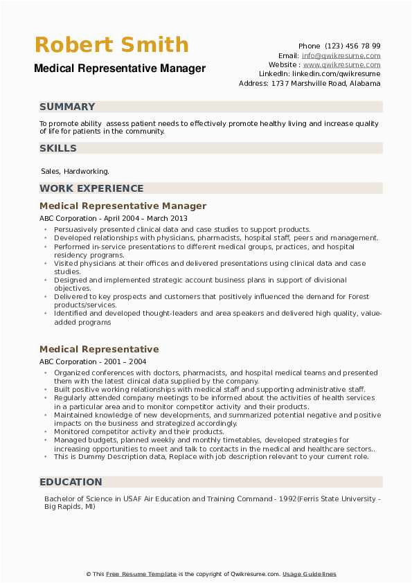 Sample Resume for Medical Representative Applicant Medical Representative Resume Samples