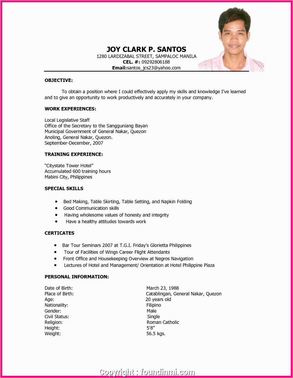 Sample Resume for Ojt Hrm Students Free Resume for Ojt Human Resource Students Resume format