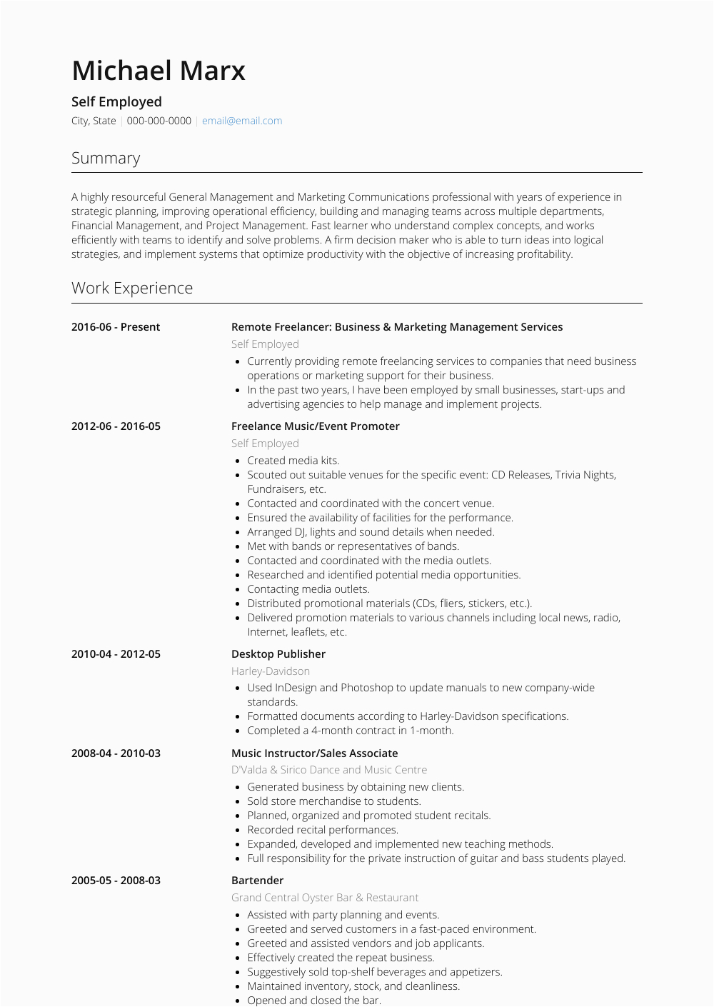 Sample Resume for Self Employed Business Owner Business Owner Self Employed Resume Examples Best Resume