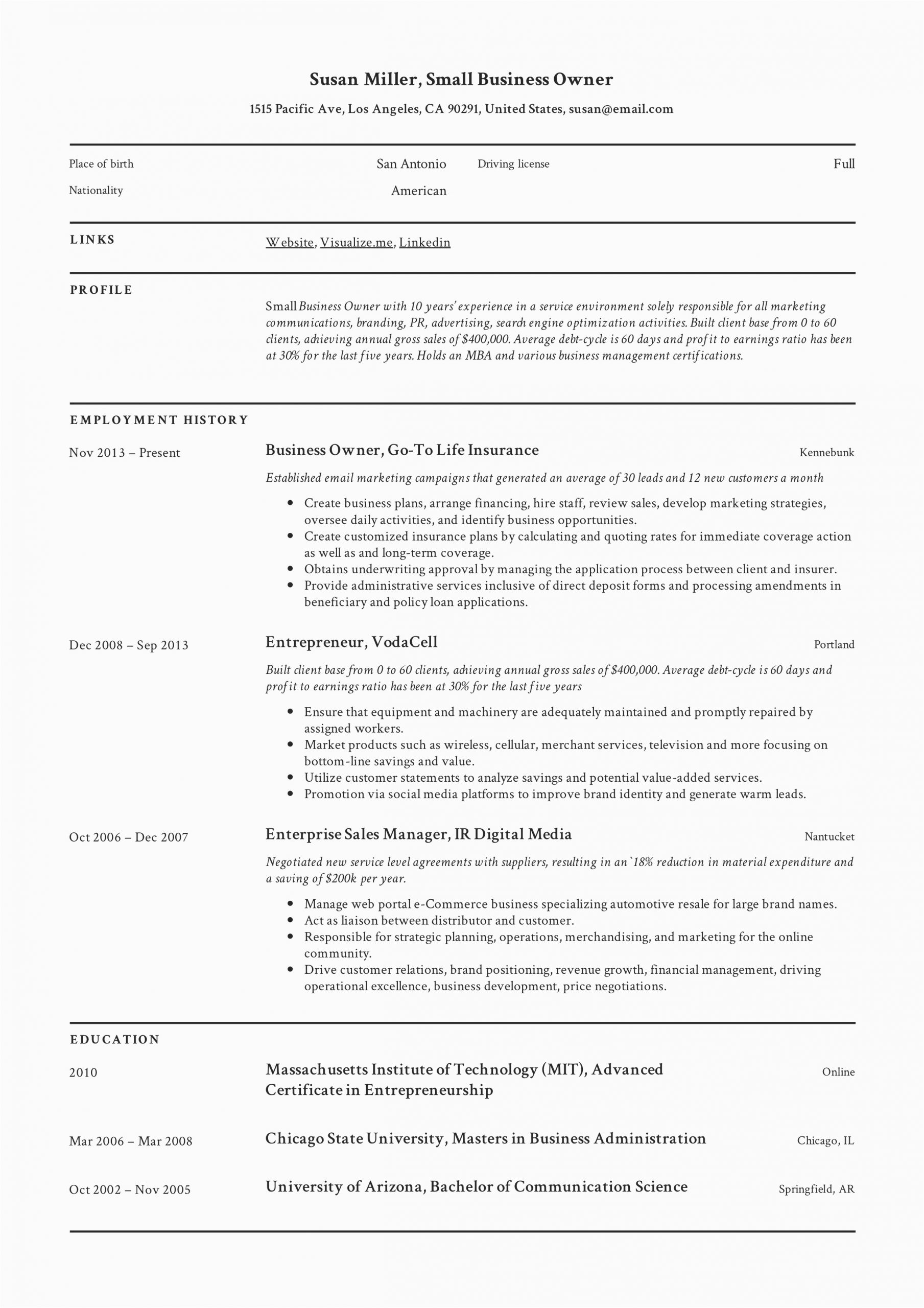 Sample Resume for Self Employed Business Owner Small Business Owner Resume Guide 12 Examples Pdf
