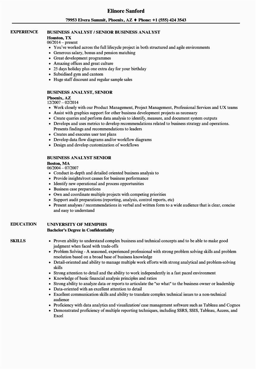 Sample Resume for Senior Business Analyst Business Analyst Senior Resume Samples