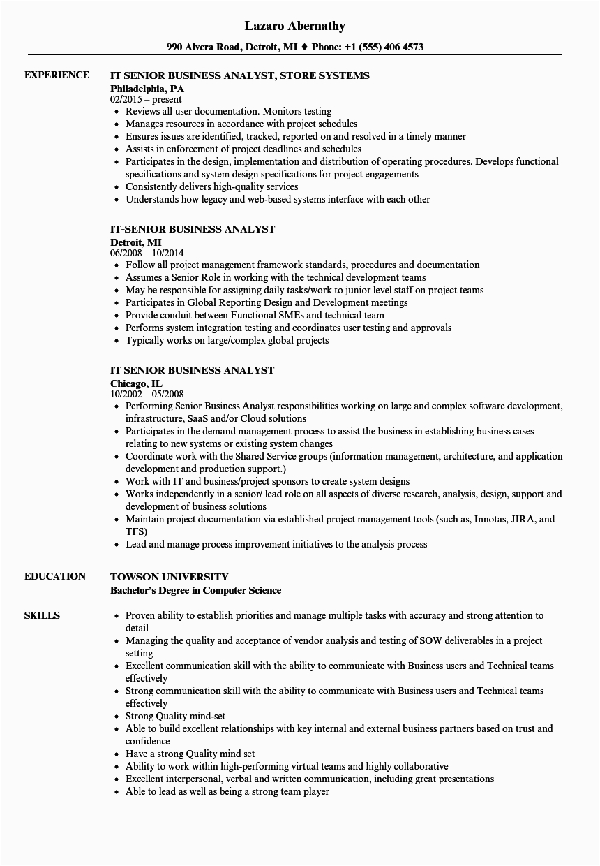 Sample Resume for Senior Business Analyst It Senior Business Analyst Resume Samples