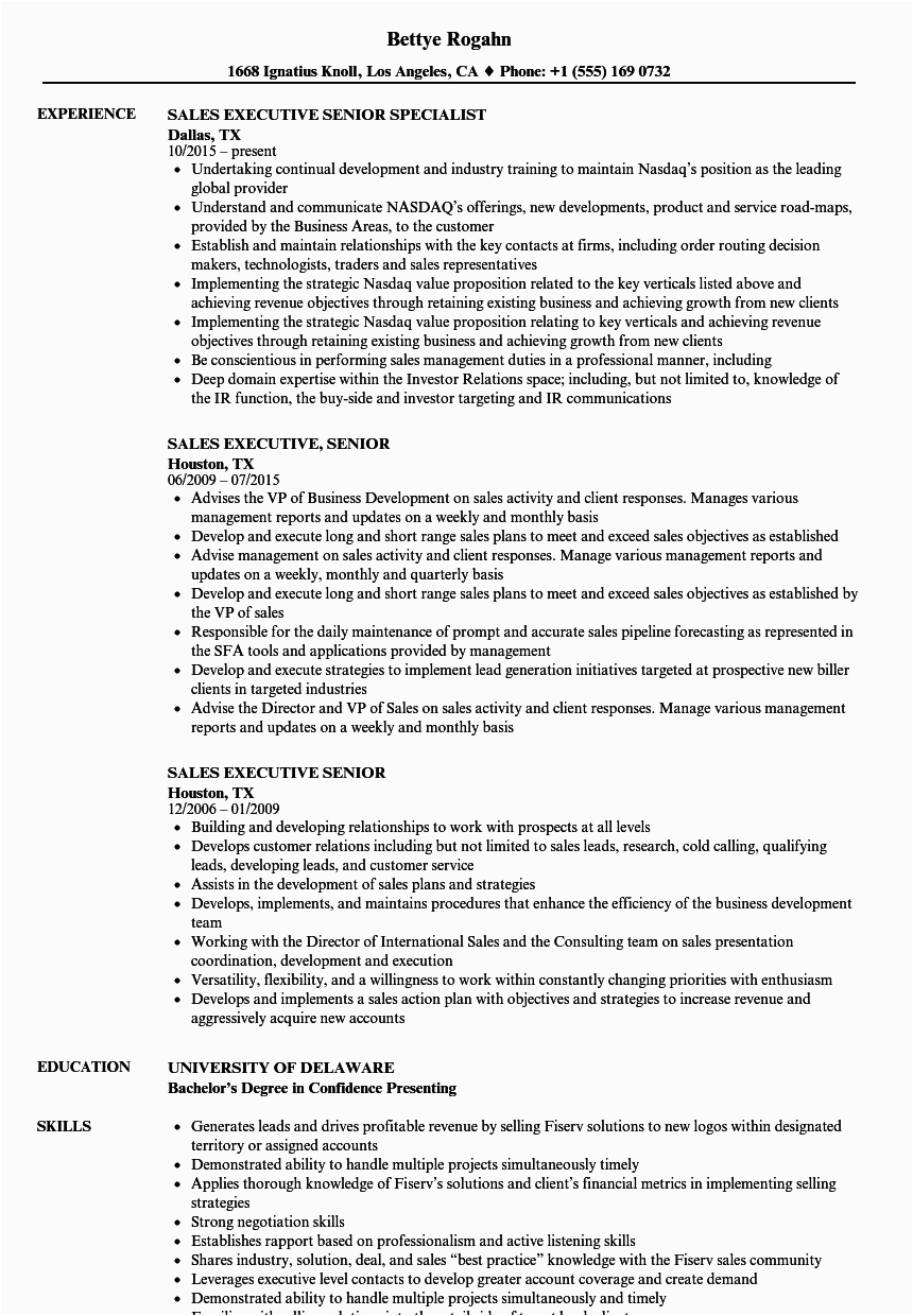Sample Resume for Senior Sales Executive Sales Executive Senior Resume Samples