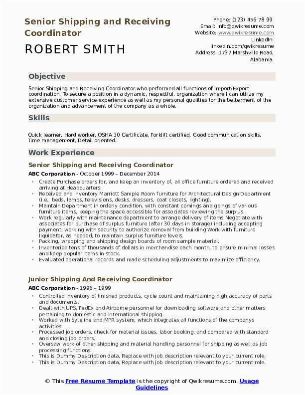 Sample Resume for Shipping and Receiving Coordinator Shipping and Receiving Coordinator Resume Samples