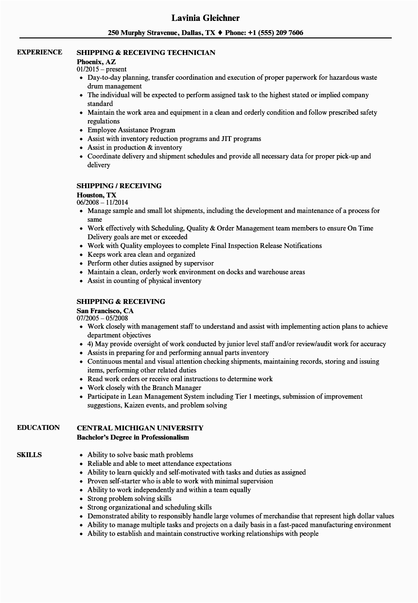 Sample Resume for Shipping and Receiving Coordinator Shipping Receiving Resume Samples
