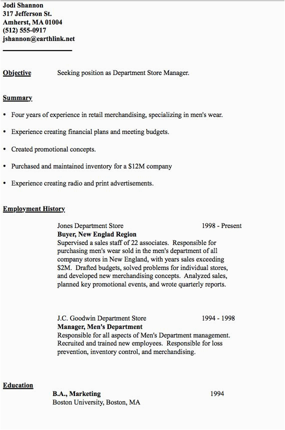 Sample Resume for Sm Department Store Example Of Department Store Manager Resume