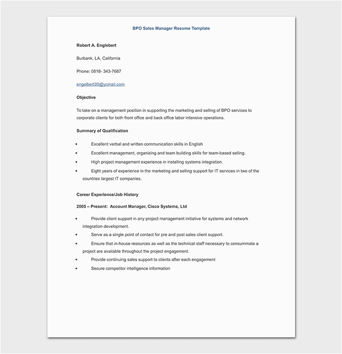 Sample Resume for Smes In Bpo Bpo Resume Template 15 Samples & formats
