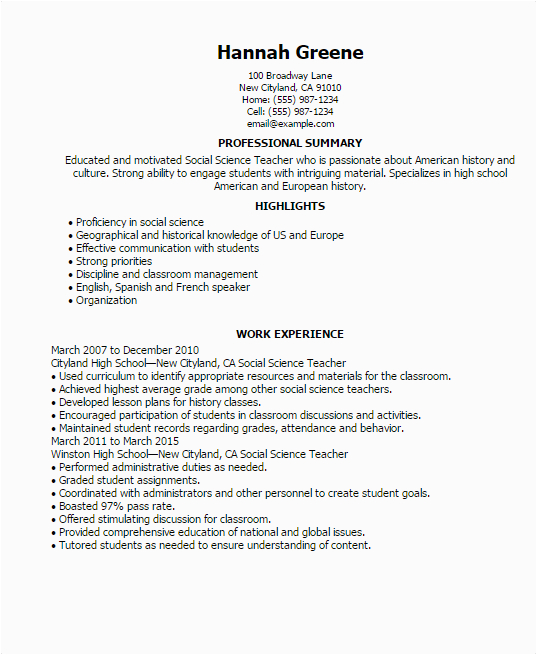Sample Resume for social Science Teacher Professional social Science Teacher Templates to Showcase