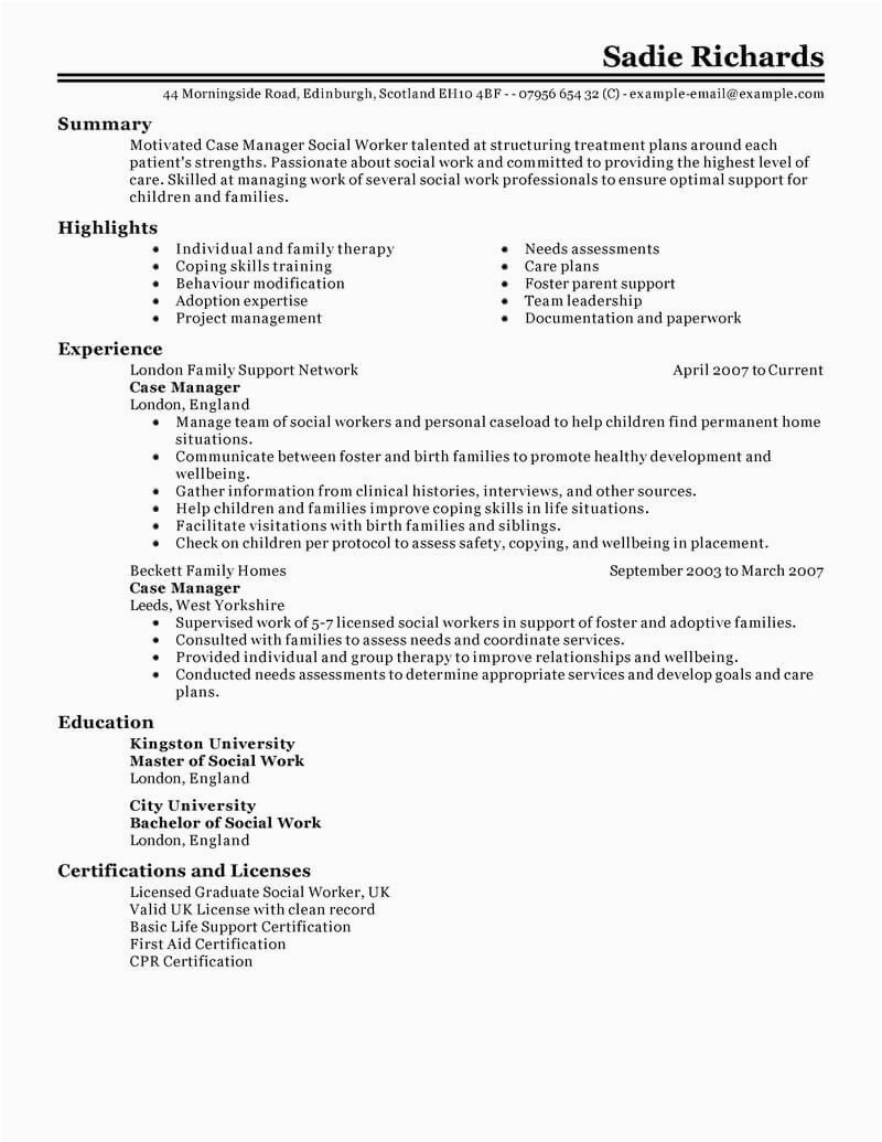 Sample Resume for social Service Case Manager Best Case Manager Resume Example From Professional Resume