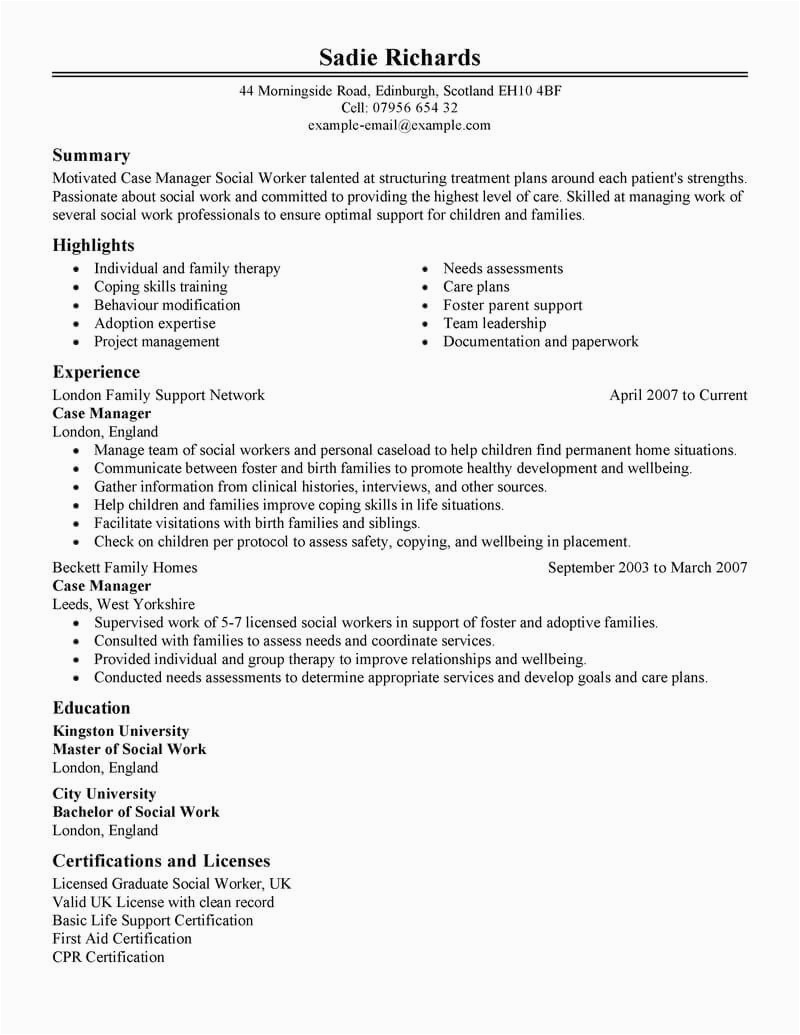 Sample Resume for social Service Case Manager Best Case Manager Resume Example