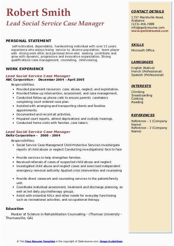 Sample Resume for social Service Case Manager social Service Case Manager Resume Samples