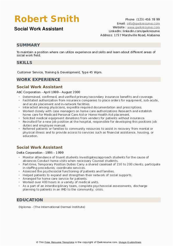 Sample Resume for social Worker assistant social Work assistant Resume Samples