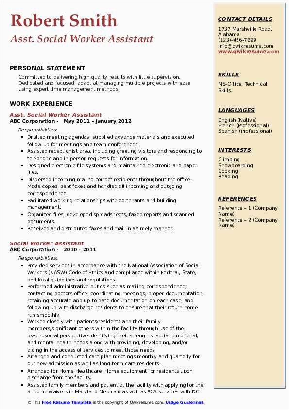 Sample Resume for social Worker assistant social Worker assistant Resume Samples