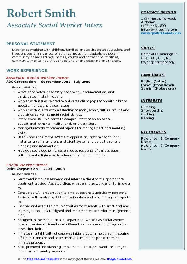 Sample Resume for social Worker Intern social Worker Intern Resume Samples