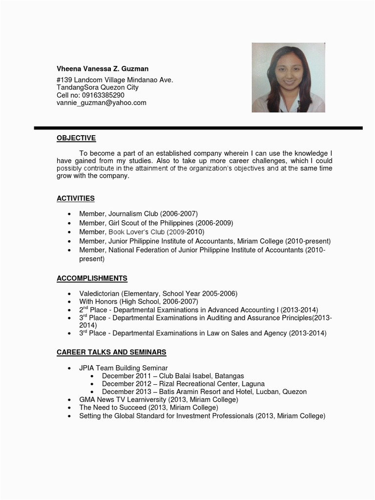 Sample Resume for Summer Job College Student Philippines Resume Philippines